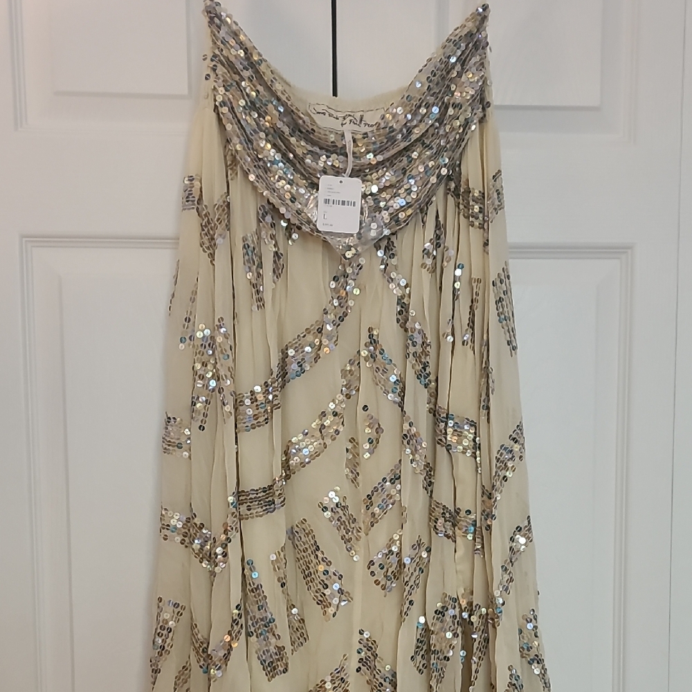 Jen's Pirate Booty Cream Maxi Skirt with Silver Sequin Embellishment